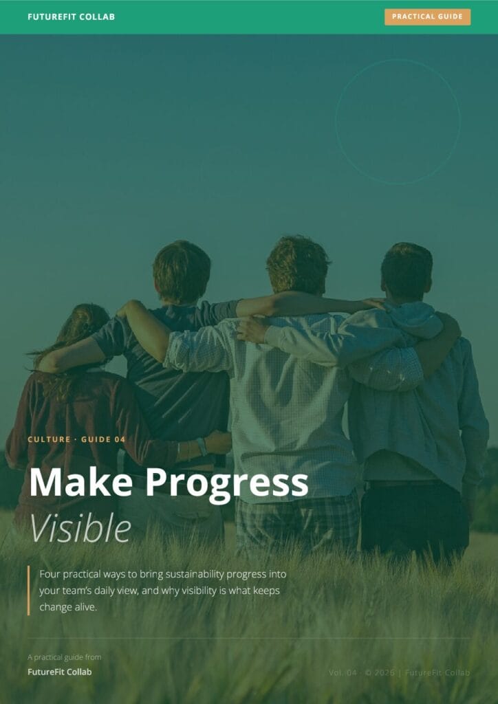 Make Progress Visible - Guide series cover of pdf guide with 4 friends in a fiels looking forward
