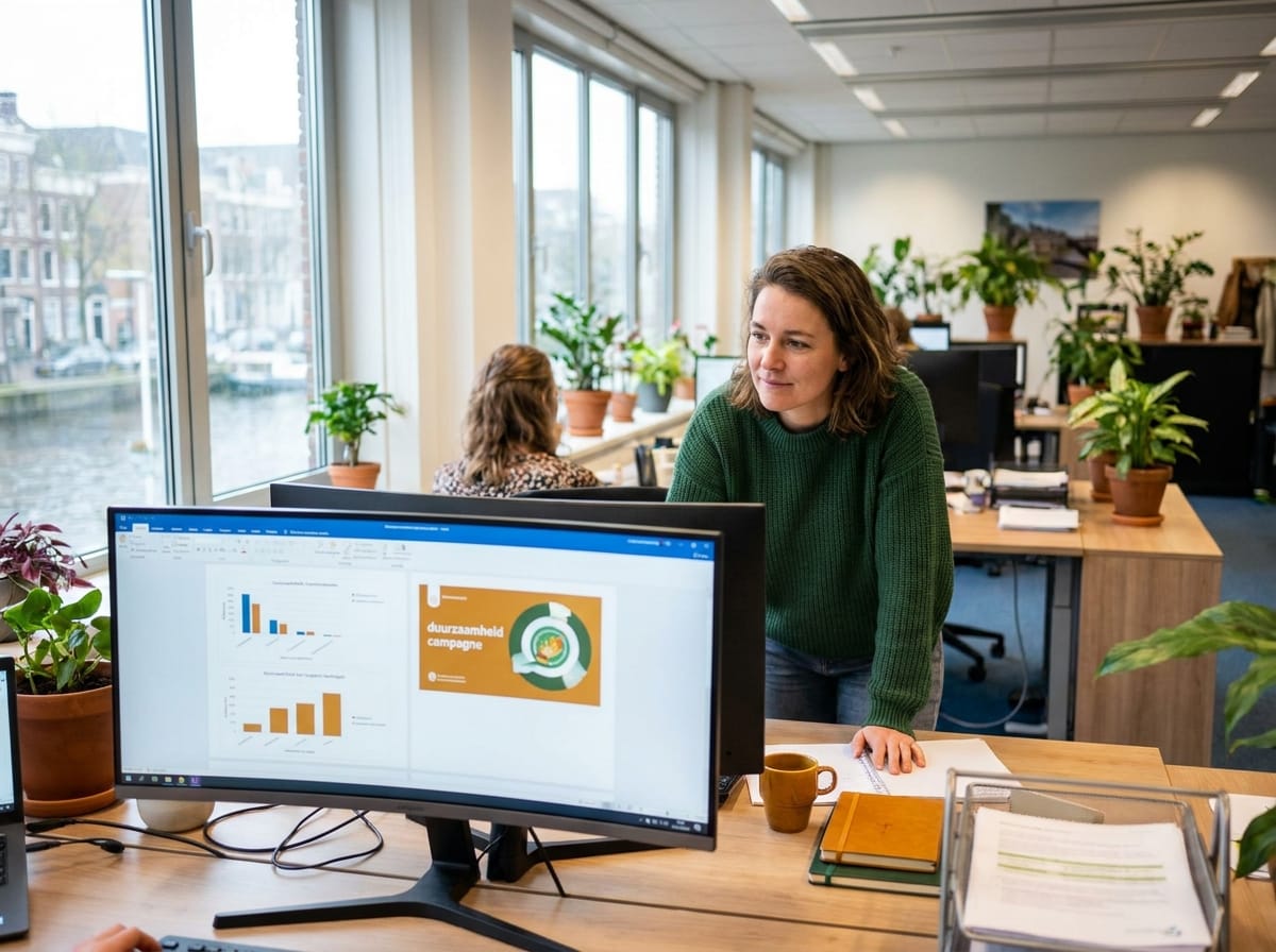 Communicatieadviseur werkt aan een duurzaamheidscampagne