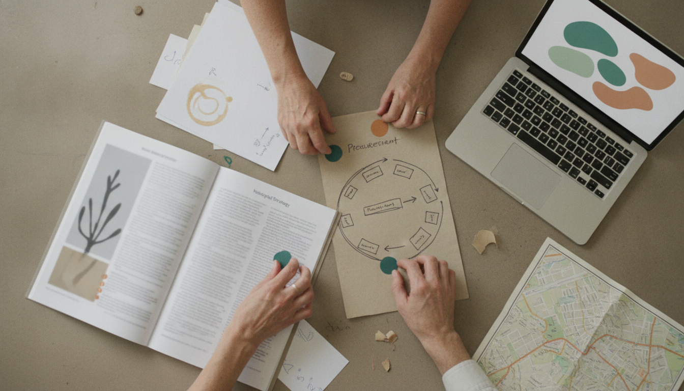 Werktafel met documenten voor een duurzaamheidsvraagstuk