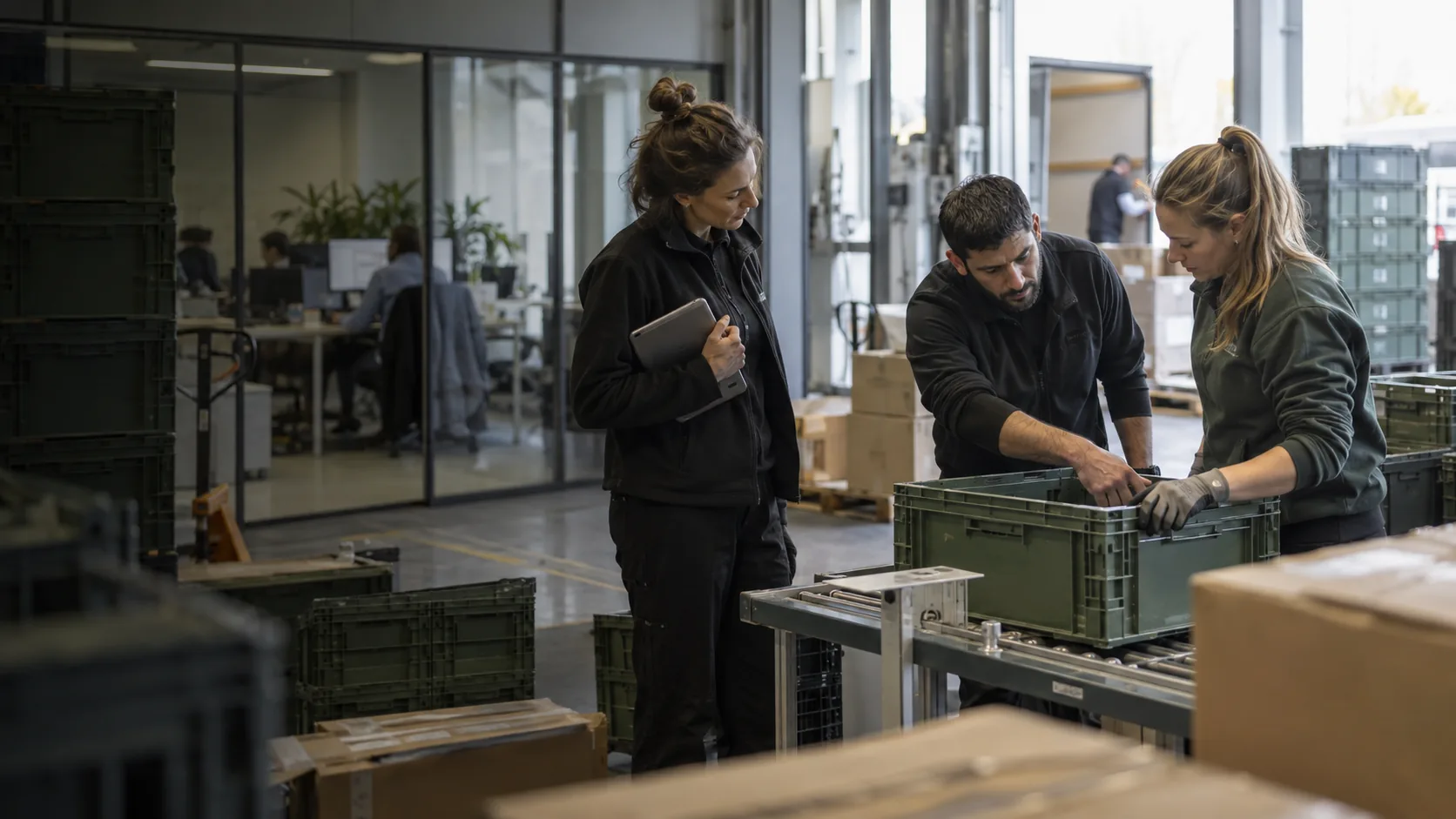Collega's werken samen in een praktische bedrijfsomgeving