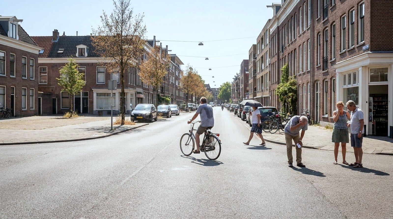 Groene stedelijke straat bij Hitte en droogte lezen in de straat