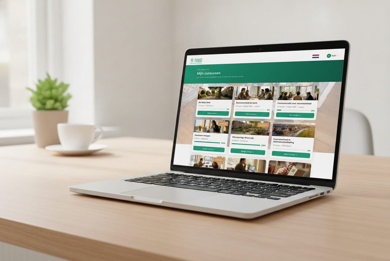 Laptop met de gemeentelijke leerbibliotheek en verschillende cursussen